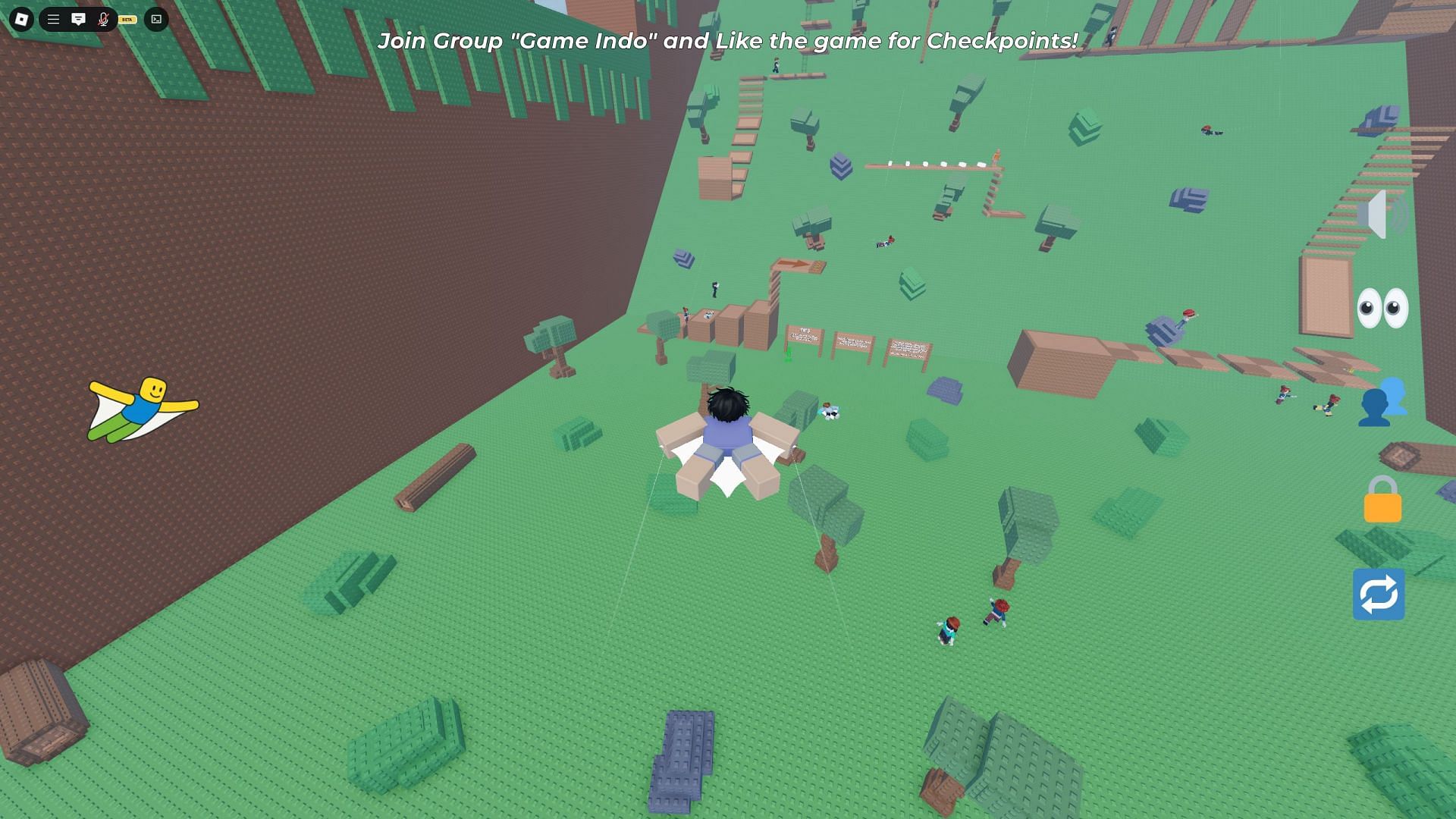 Jump from high altitudes and glide to the next platform (Image via Roblox)